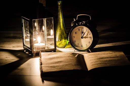 Desk, Book, Candle, Analog Clock